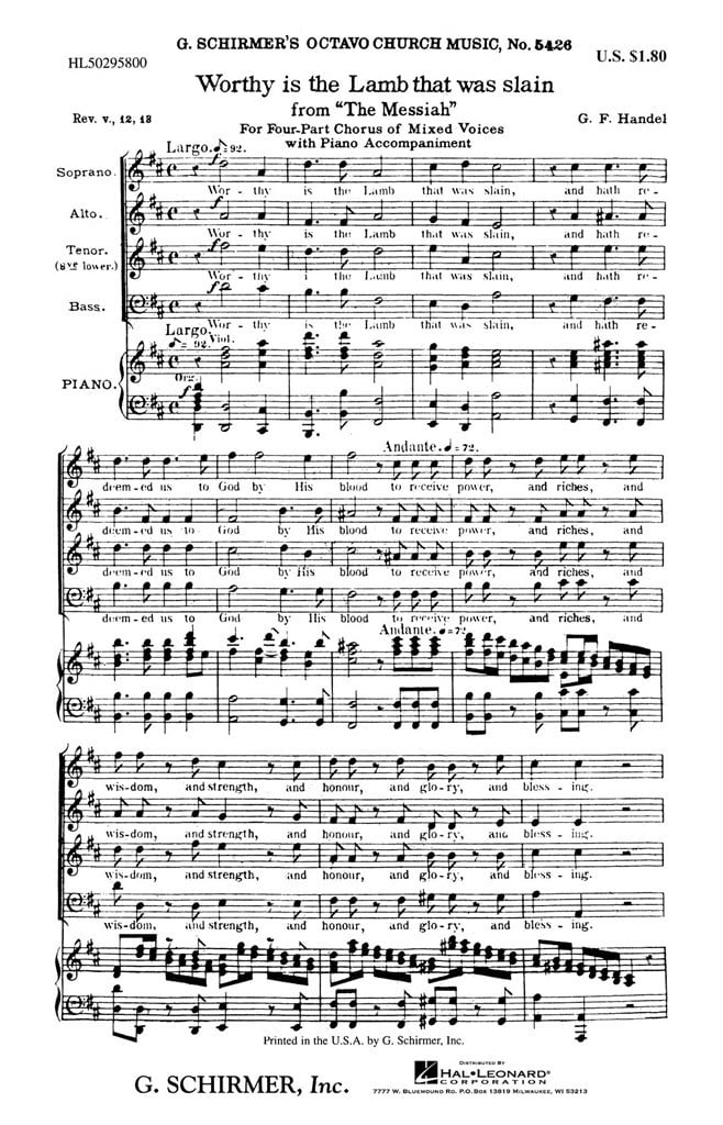 Worthy Is The Lamb That Was Slain From Messiah